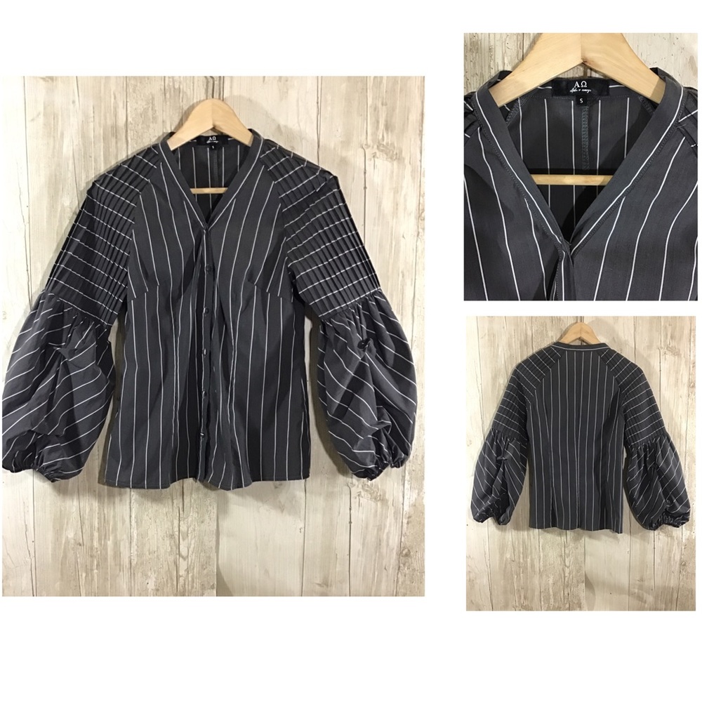 Alpha & Omega | dark grey puff sleeve button down